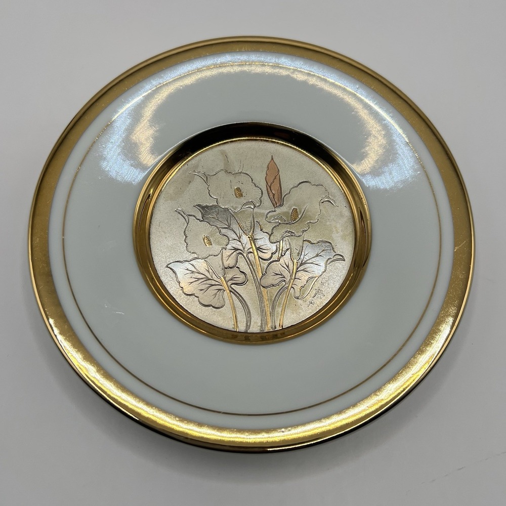 The Art Of Chokin 24k Gold Edged 6" Collector Plate Calla Lilliies Made In Japan